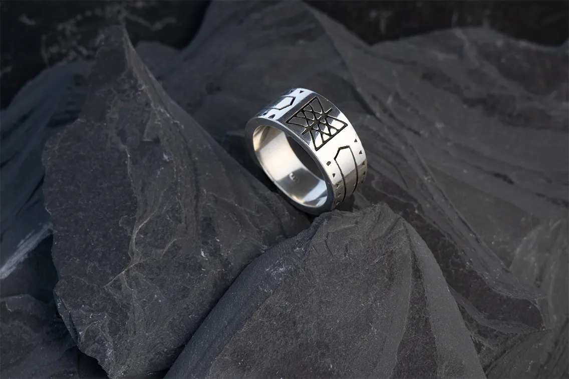 Maskulin 925S Sølvring indgraveret Wyrd Rune